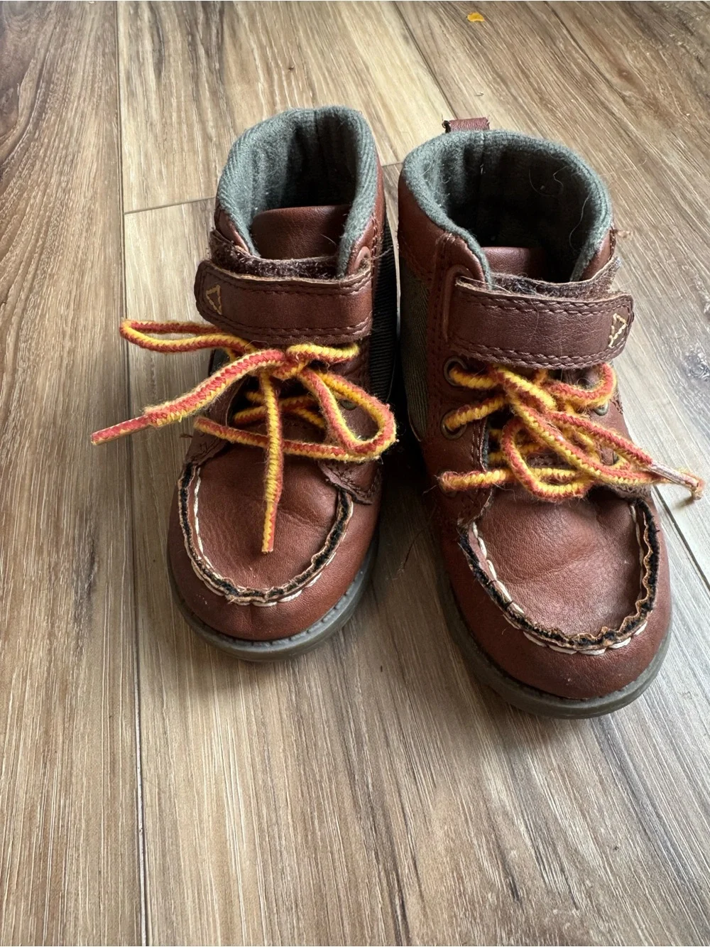 Carter's Brown Leather Kids Boots with Yellow and Orange Laces